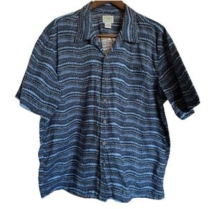 Vintage LL Bean SS Shirt Mens XL Blue Hawaiian Aztec Tribal Coconut Buttons